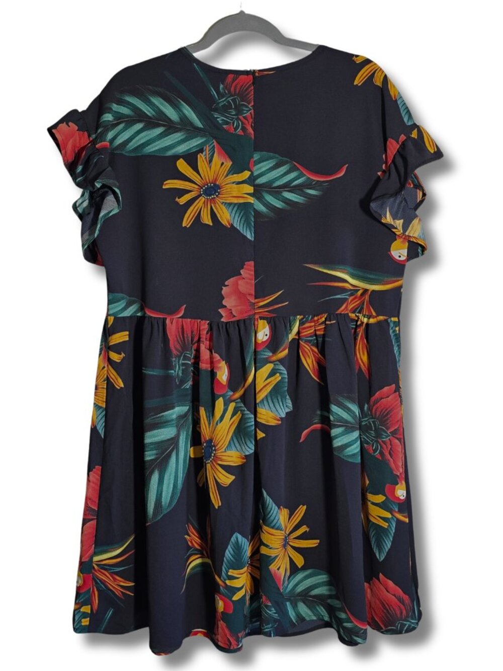 NWT Women's Large Plus/1X Summer Beach Mini Dress Dark Navy and Tropical Print - Picture 3 of 6
